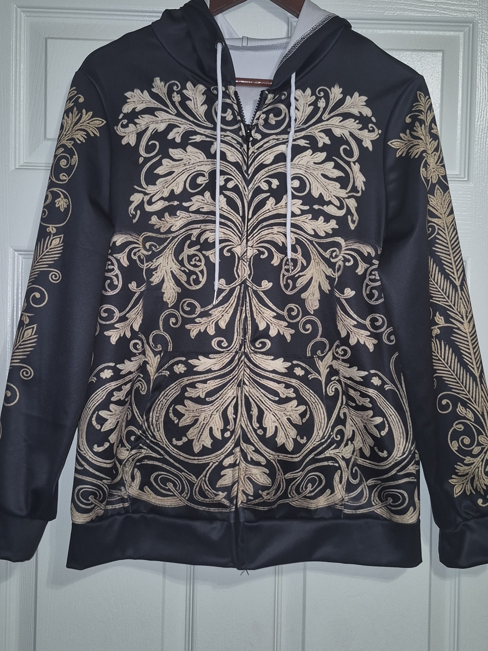 Unisex Black Hoodie with Gold Baroque Print